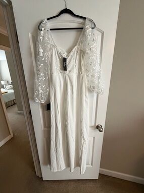 Lulu's White Embroidered Puff Sleeve Midi Jumpsuit